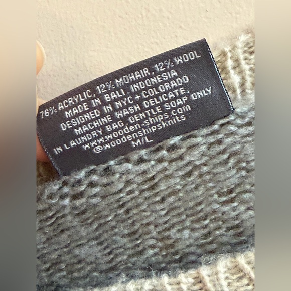 Wooden Ships Gray Skull Tan Camo Open Weave Mohair Wool Oversized Sweater Top - Picture 4 of 10